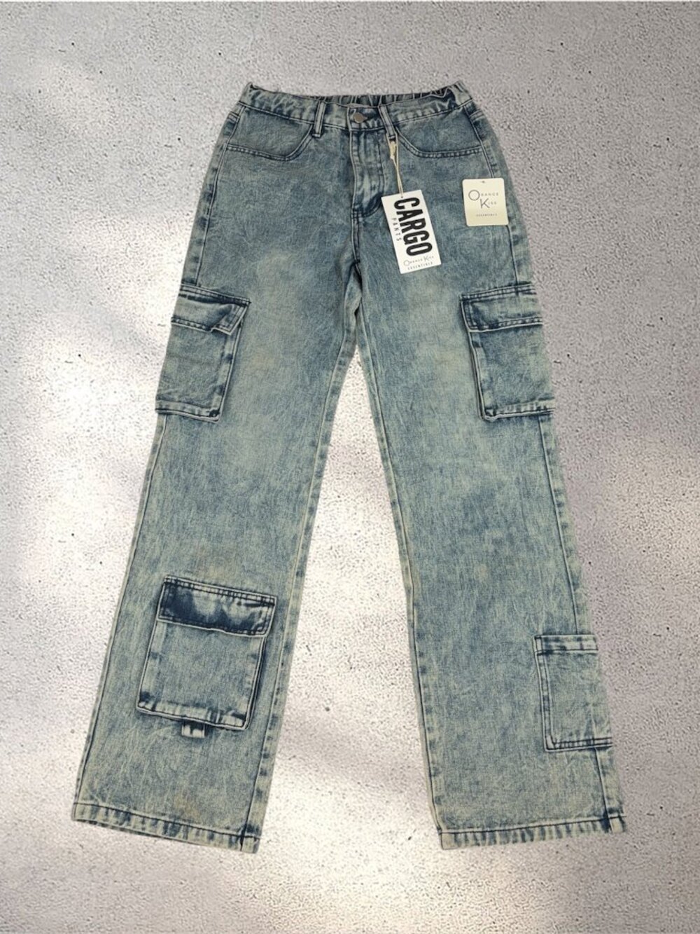 NWT Orange Kiss Baggy Cargo Jeans Women's S Blue Dirty Wash Streetwear Y2K Acubi